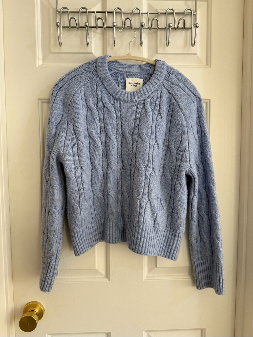 Abercrombie & Fitch Women's Madeleine Light Blue Crew Cable Knit Sweater